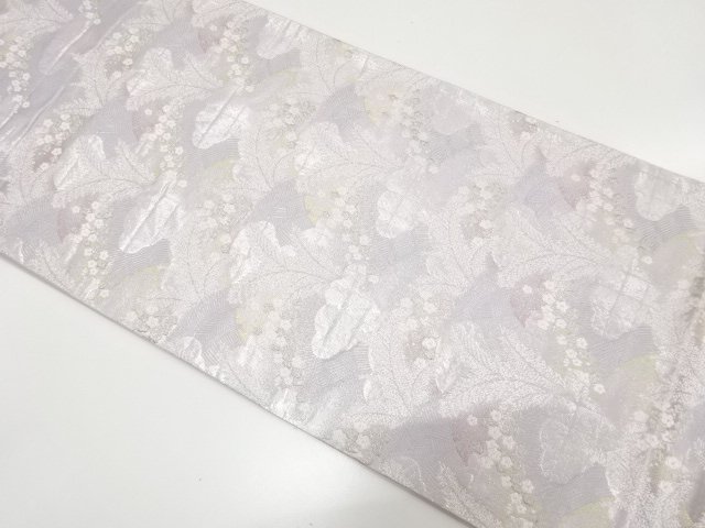 柴垣に草葉・梅模様織り出し　袋帯